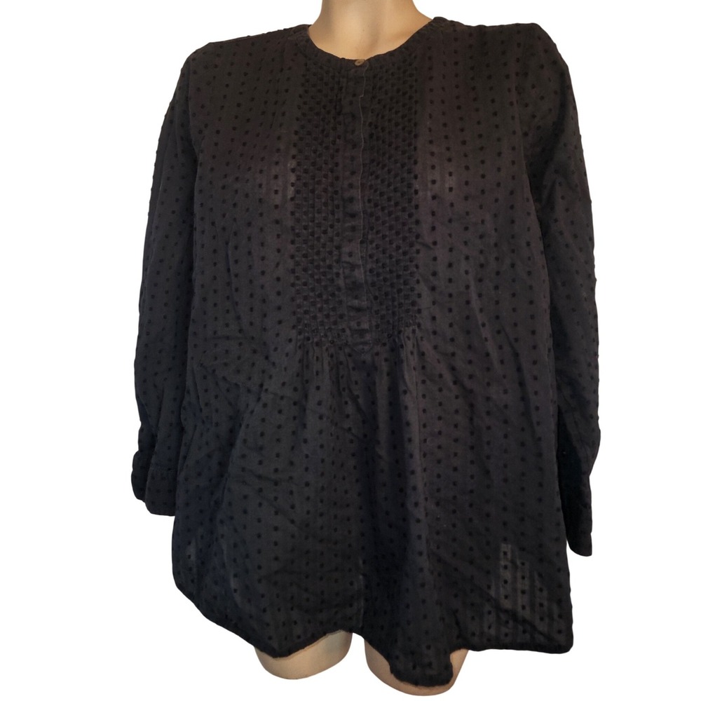 J. Jill Women Charcoal Black Clip Dot Pintuck Cotton Blouse Size M RN 97641